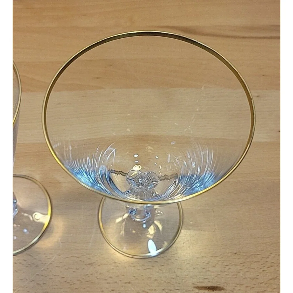 3 Vintage Fostoria Ambassador Water Glass Goblet Gold Trim Stem 6065 6”